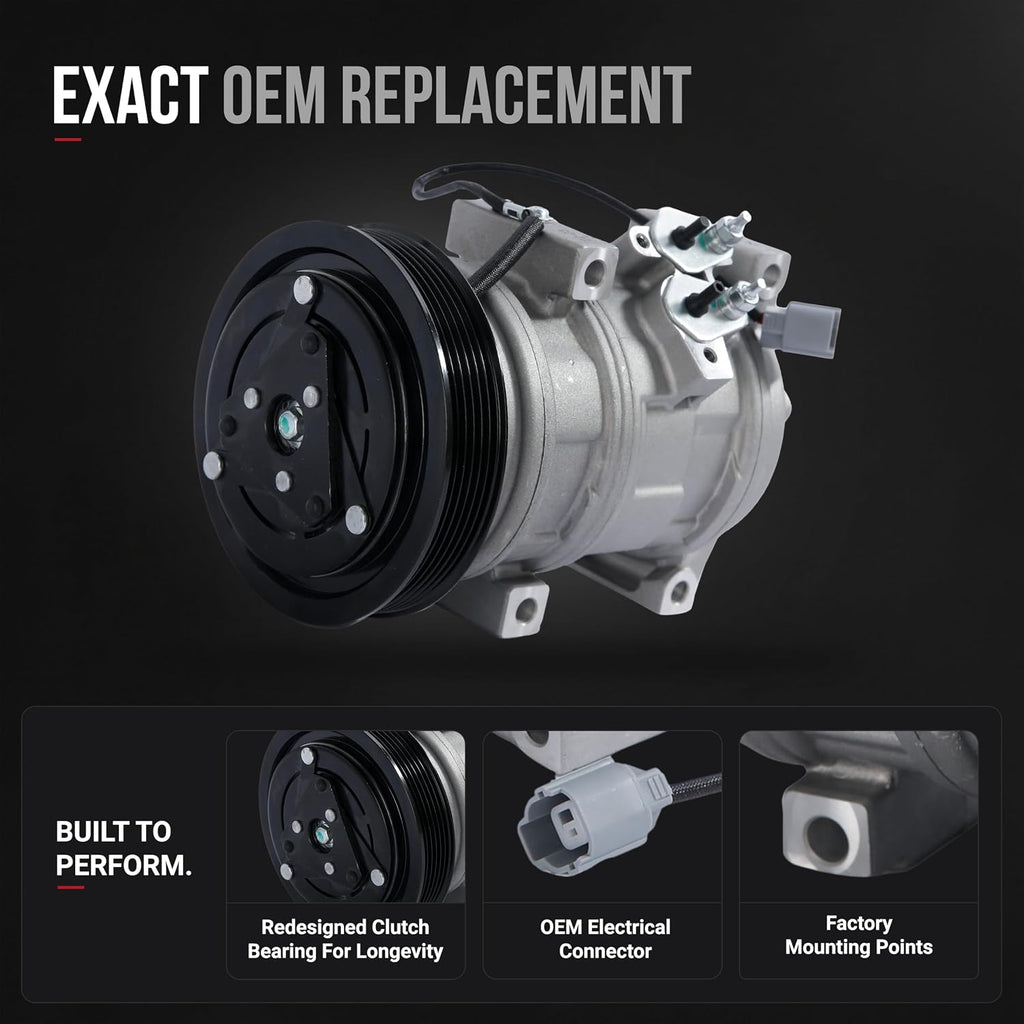 Automotive AC Compressor - Compatible with Acura & Honda Vehicles - MDX, TL, Accord, Odyssey, Pilot & Ridgeline - Replaces 38810RCAA01, 10736C, 639318 - HVAC Air Conditioning Compressor