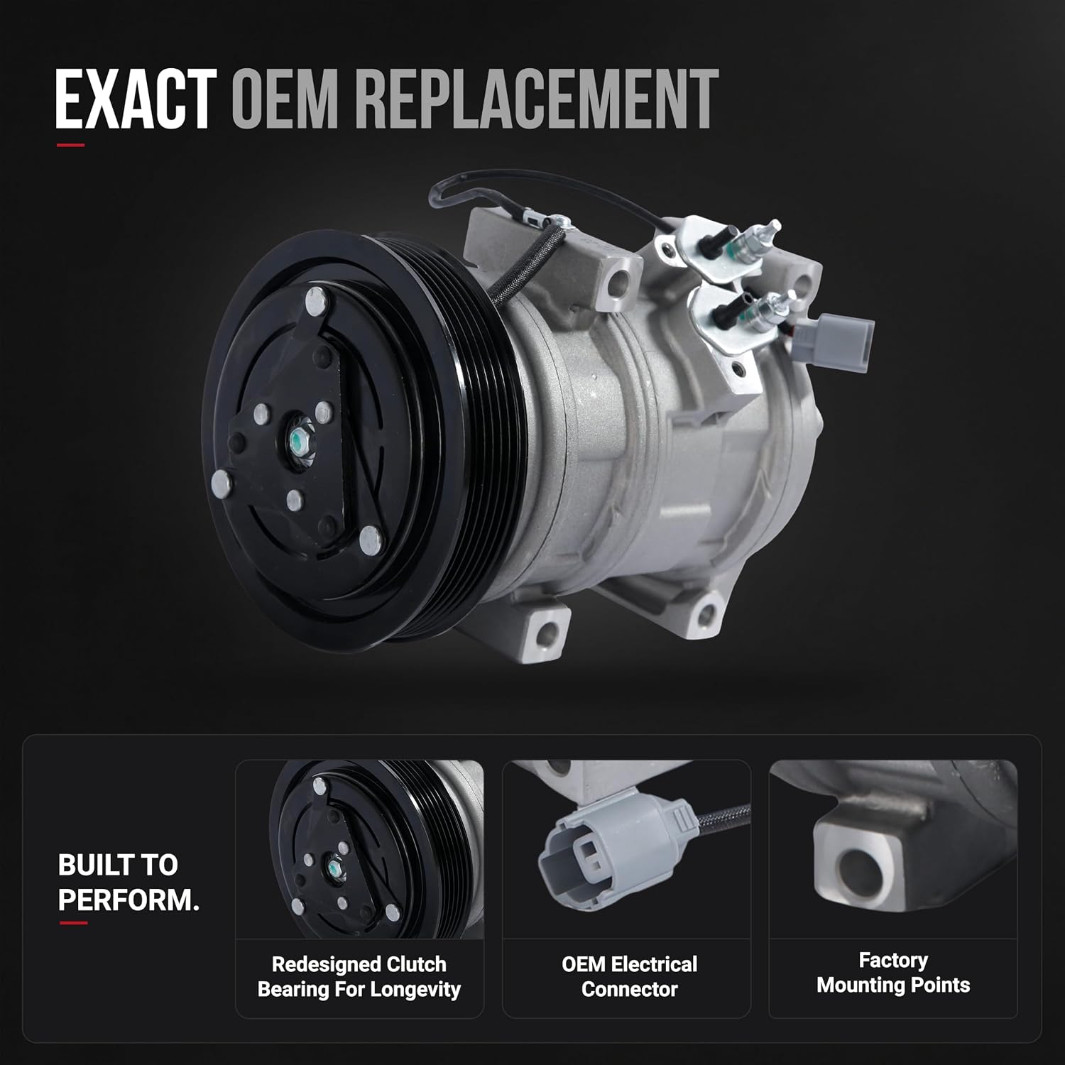 Automotive AC Compressor - Compatible with Acura & Honda Vehicles - MDX, TL, Accord, Odyssey, Pilot & Ridgeline - Replaces 38810RCAA01, 10736C, 639318 - HVAC Air Conditioning Compressor