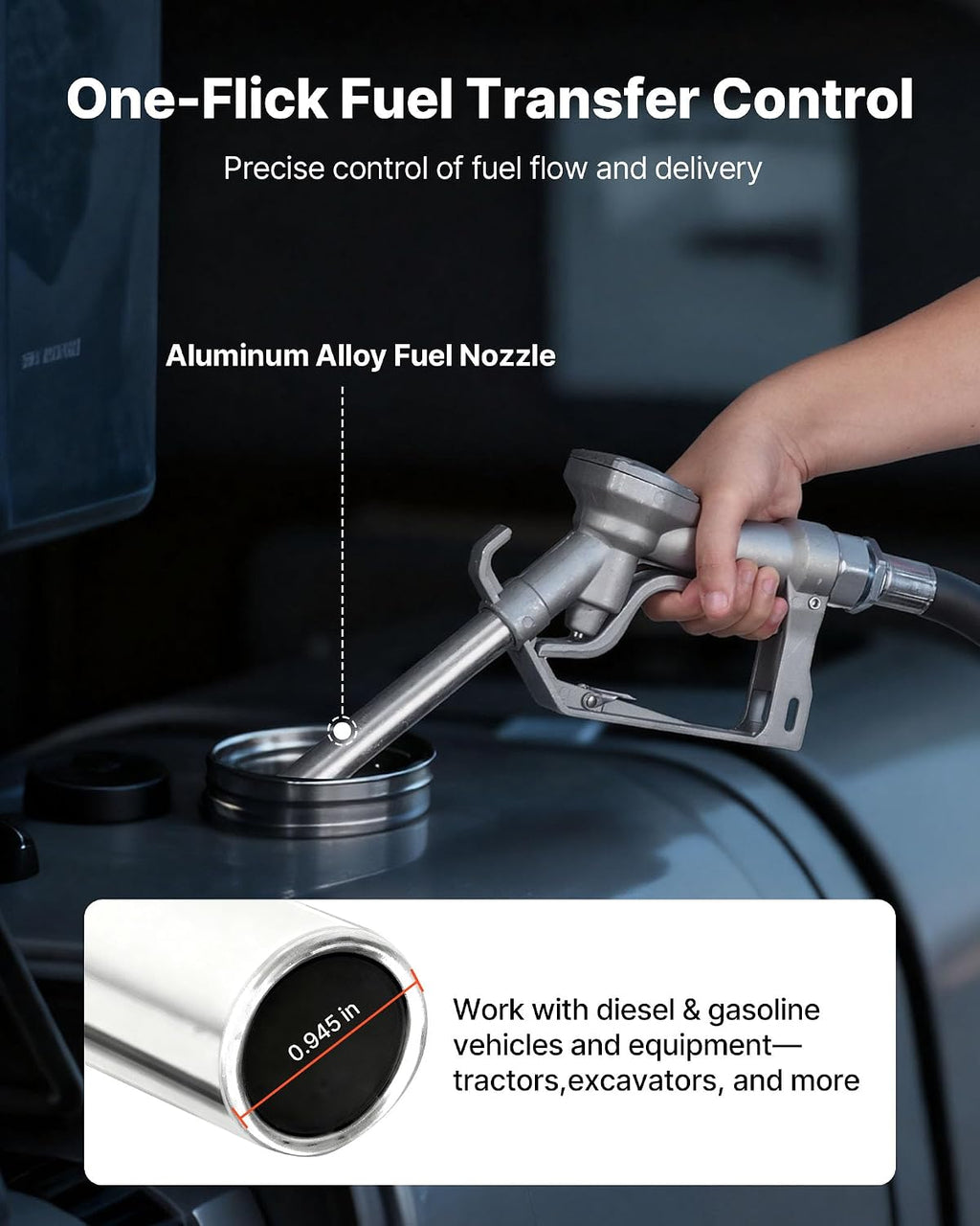 VEVOR Fuel Transfer Pump, 12V DC 15 GPM, Cast Iron Diesel Transfer Pump Kit, with Manual Shut-Off Nozzle, Discharge Hose, Overheat Protection, 1/3 HP Explosion-Proof, for Gasoline Diesel Kerosene