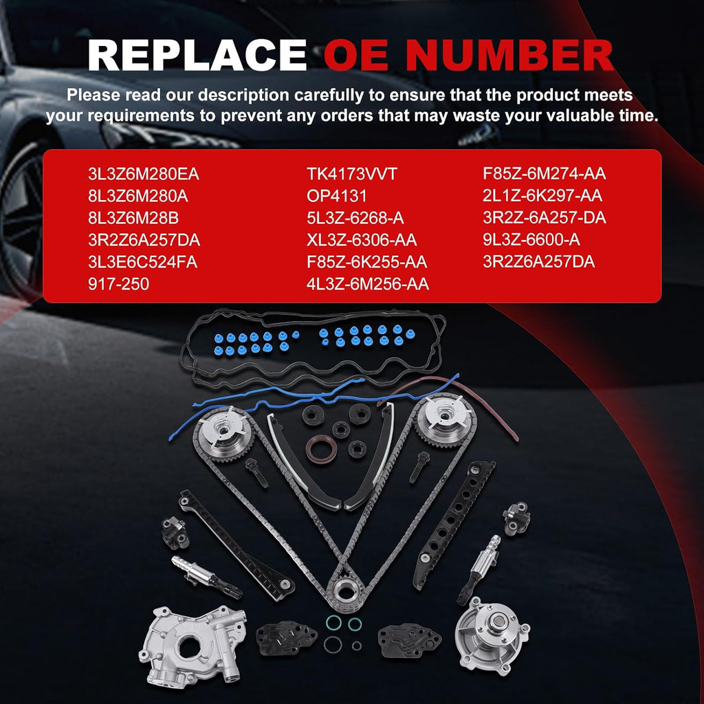 Engine Timing Chain Kit Oil Pump Water Pump Phasers VVTs 5.4L Fits for 2004-2008 F150 F250 F350 for 2005-2008 Navigator Mark LT Car Replacement Time Part Sets Replace 5L3Z-6268-A 3L3Z6M280EA