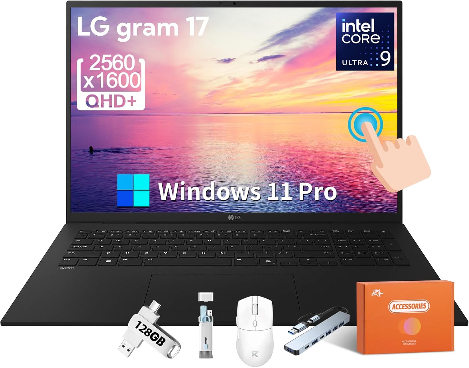 LG Gram 17' Touchscreen Lightweight Laptop 2025, Copilot+ PC, Intel Core Ultra 9 288V, 17' QHD+ Touchscreen, 32 GB LPDDR5X, 2 TB SSD, Wi-Fi 7, Backlit Keyboard, Wi-Fi 7, Windows 11 Pro, Accessories