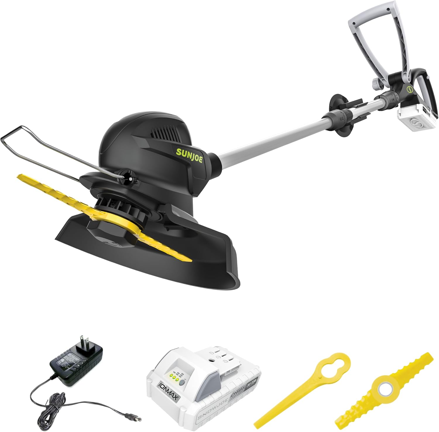 Sun Joe 10-Inch Stringless Lawn Trimmer Kit with Battery Charger, SharperBlade, Green/Black - Cordless Electric Powered Yard Tool, 24V-SB10-LTE