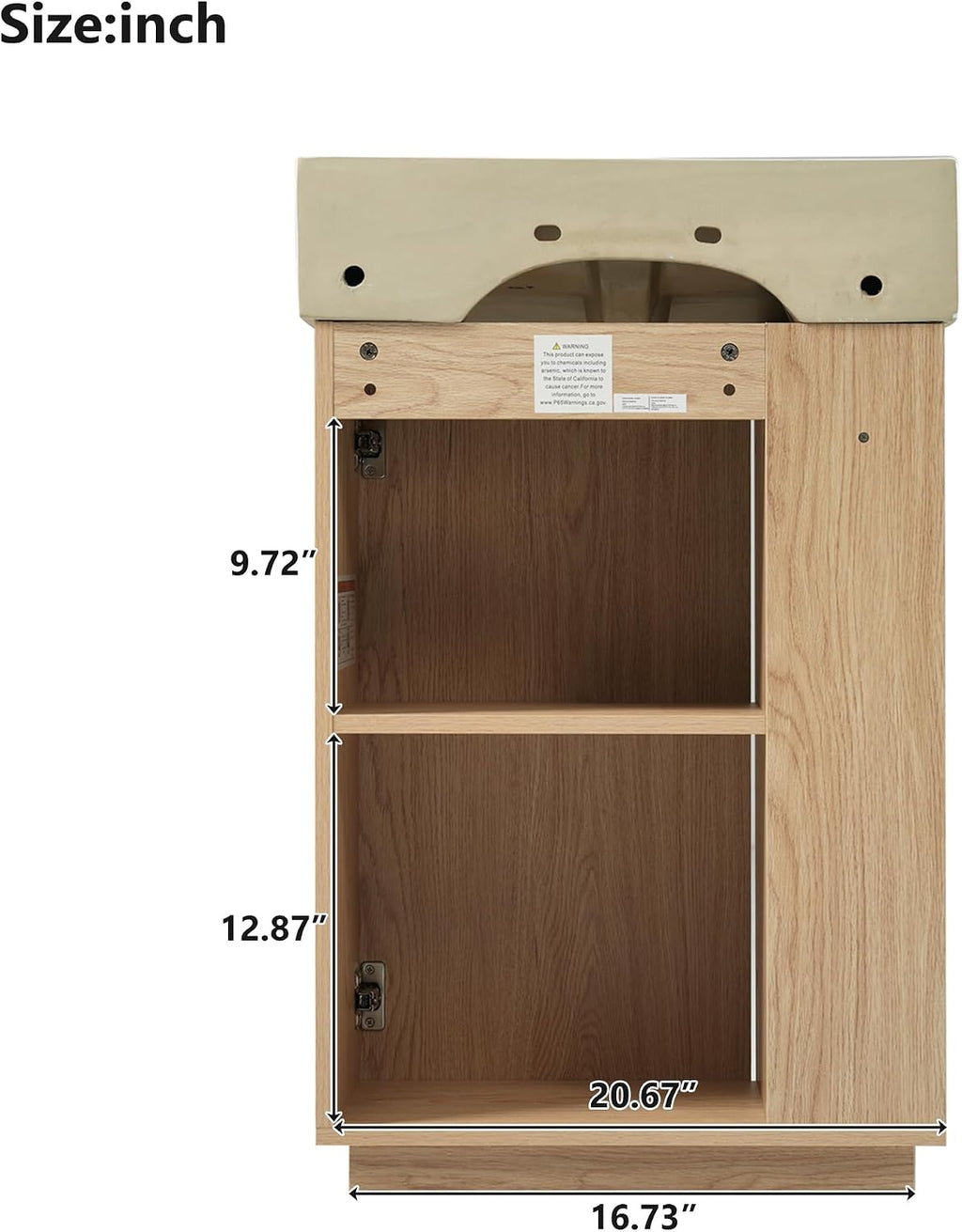 21.6-inch Bathroom Vanity with Reversible Sink, Free-Standing Single Storage Cabinet with One Left Door and Side Open Shelf, Vanity with Ceramic Basin for Bathroom (Wood)