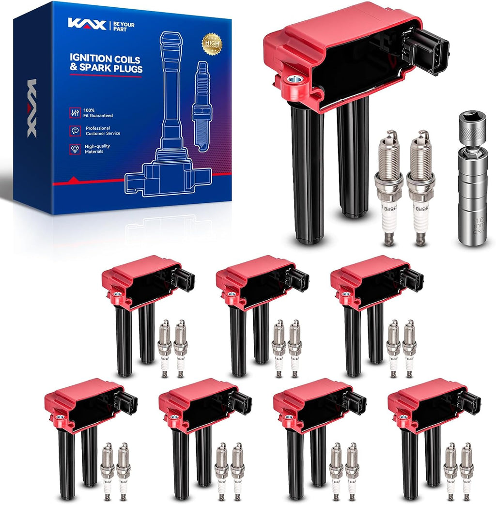 KAX 8Pcs Ignition Coils and 16Pcs Iridium Spark Plugs w/Tool Kit for 5.7 Hemi Dodge Ram 1500, Chrysler 300, Challenger Charger Durango, Jeep Commander Grand Cherokee, 2009-2020 Replace#UF504