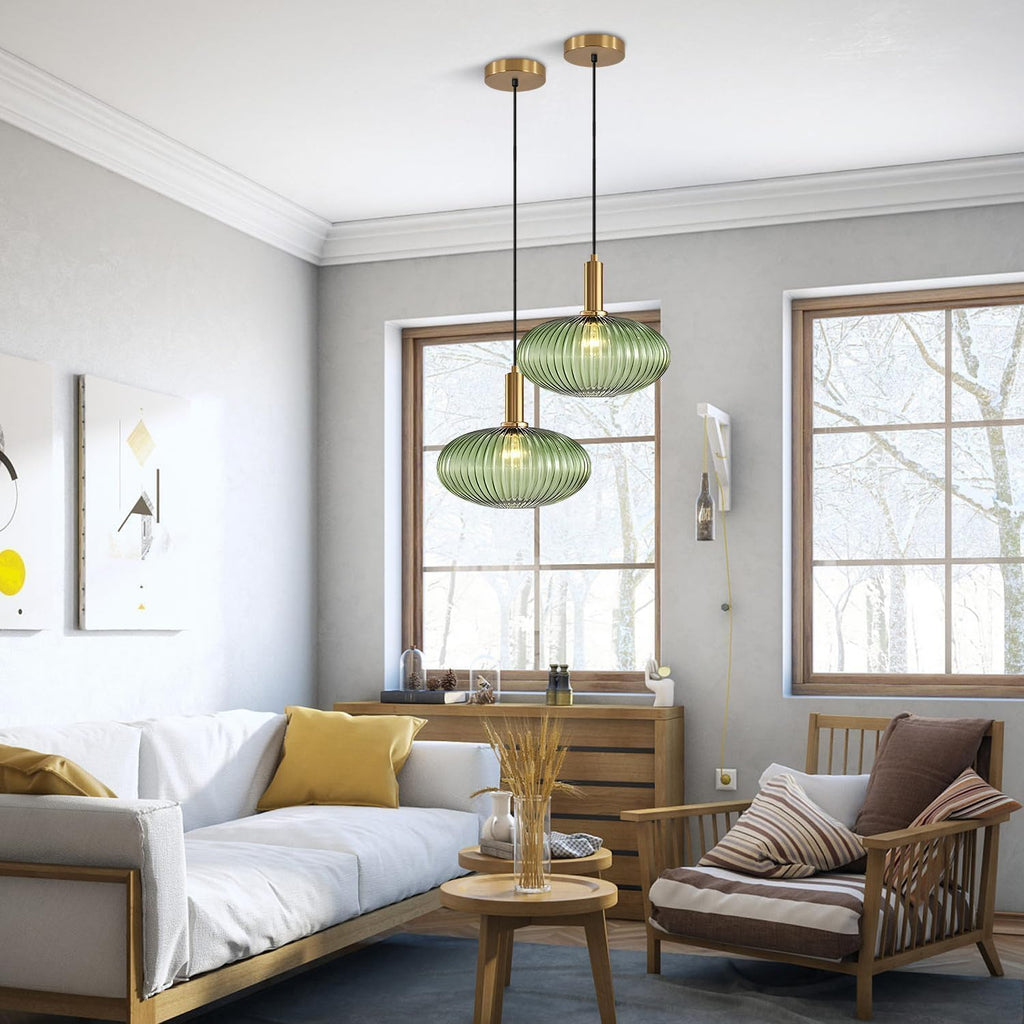 Modern Large Globe Pendant Light Fixture Nordic Glass Pendant Light Two-Pick Kitchen Farmhouse Kitchen Island Light Vintage Single Ceiling Hanging Light (Two-Pick-Green)