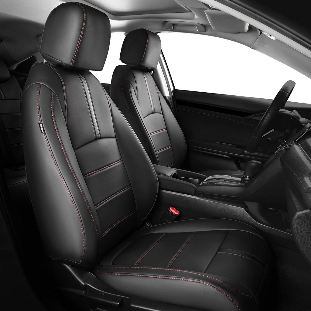 Seat Covers for Honda Civic Sedan LX 2016 2017 2018 2019 2020 2021, Faux Leather Car Seats Cover Full Set Waterproof, Black Red Line (Solid Rear Seatback - No Rear Armrest)