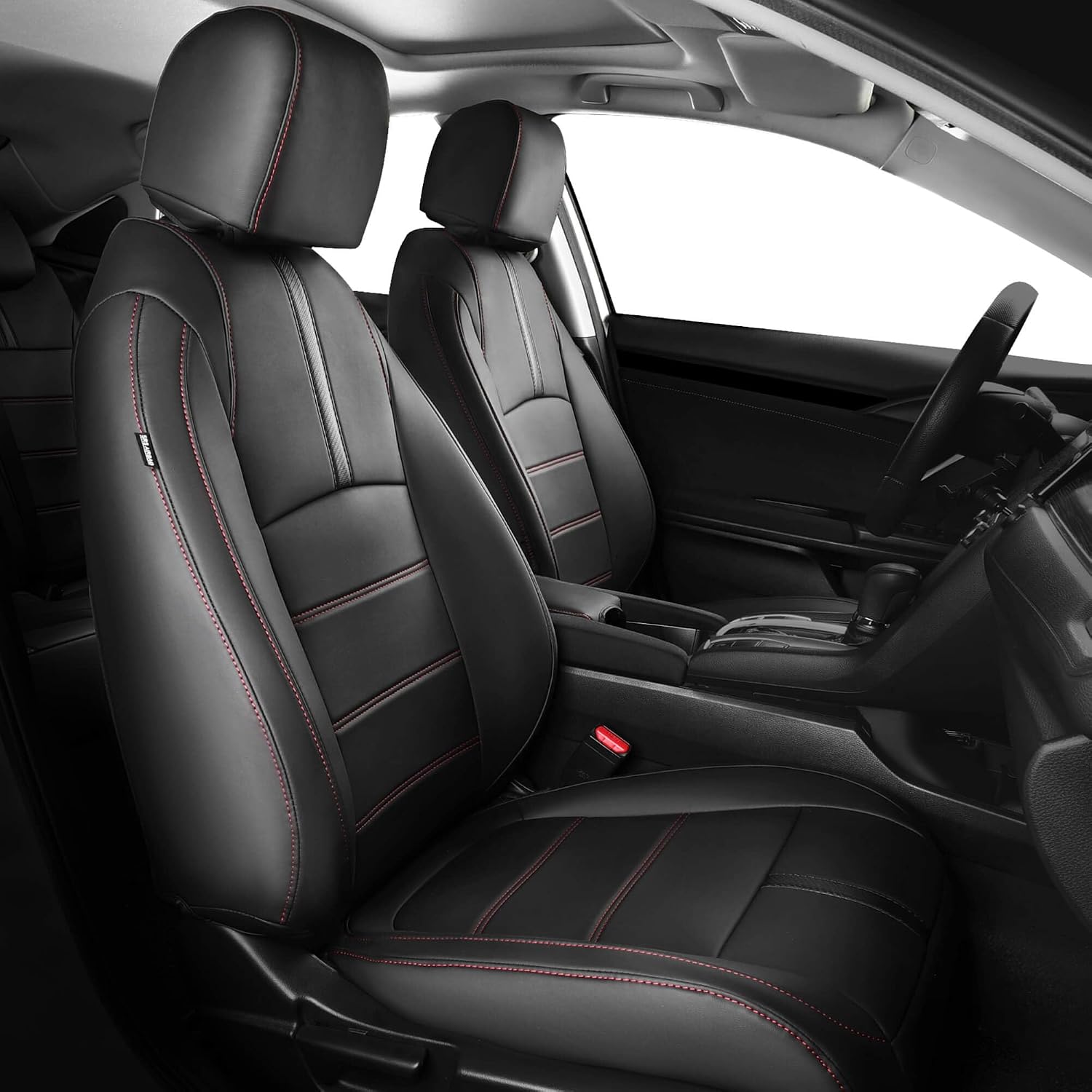 Seat Covers for Honda Civic Sedan LX 2016 2017 2018 2019 2020 2021, Faux Leather Car Seats Cover Full Set Waterproof, Black Red Line (Solid Rear Seatback - No Rear Armrest)
