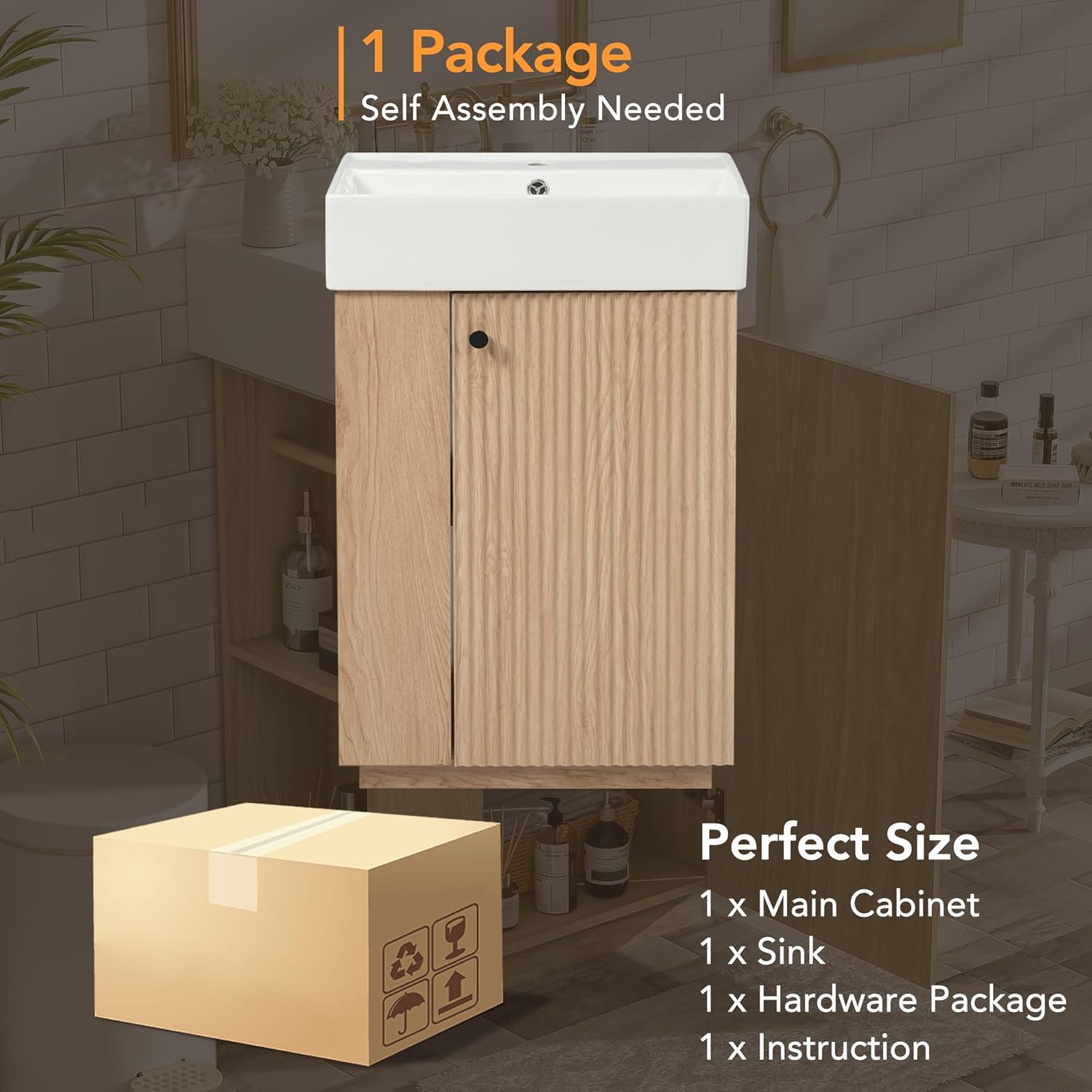 21.6-inch Bathroom Vanity with Reversible Sink, Free-Standing Single Storage Cabinet with One Right Door and Side Open Shelf, Vanity with Ceramic Basin for Bathroom (Dark Grey)
