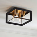 Possini Euro Design Gretna Modern Industrial Ceiling Light Flush-Mount Fixture 10' Wide Black Warm Gold 4-Light Square Frame for Bedroom Kitchen Living Room Hallway Dining Bathroom Schoolhouse