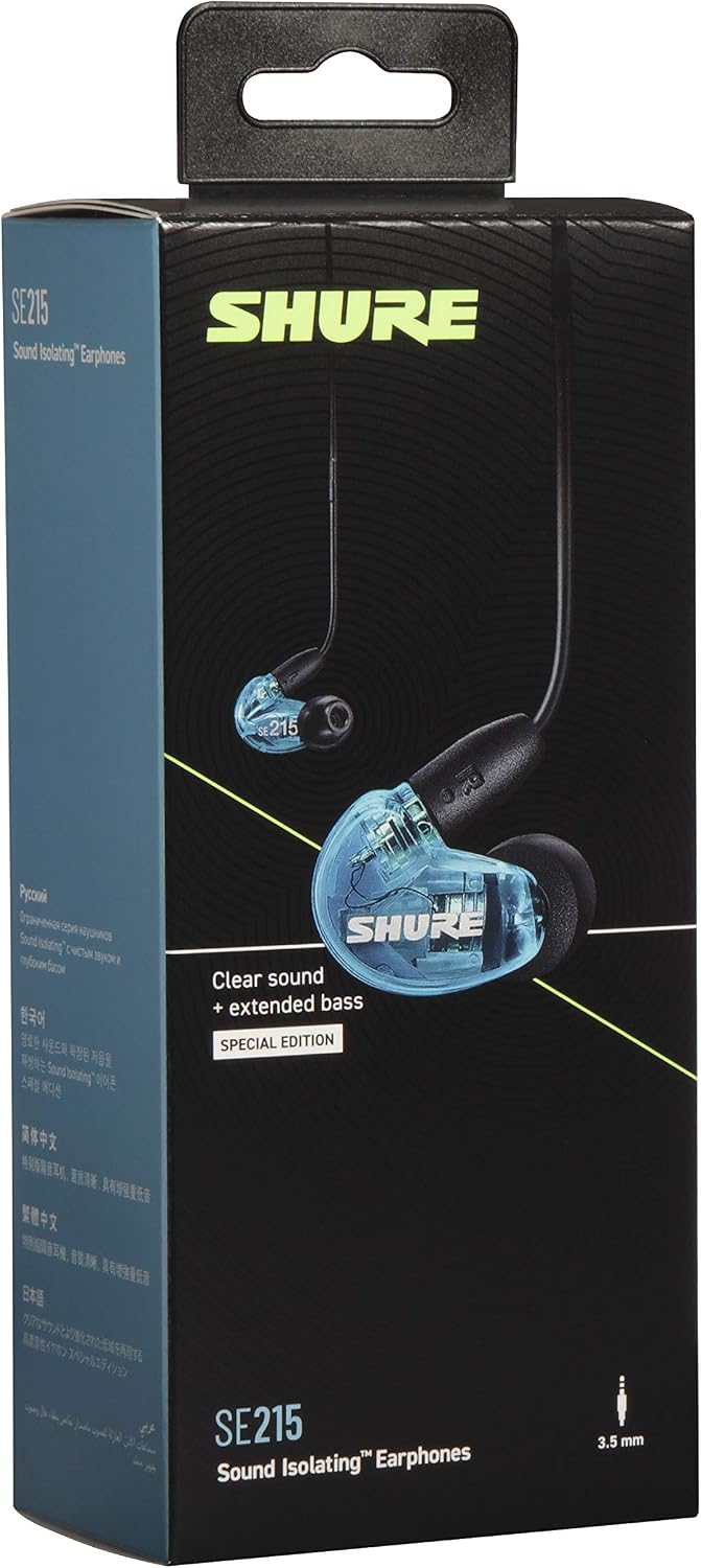 Shure SE215 Wired Sound Isolating Earbuds, Clear Sound, Single Driver, Secure in-Ear Fit, Detachable Cable, Durable Quality, Compatible with Apple & Android Devices - Blue