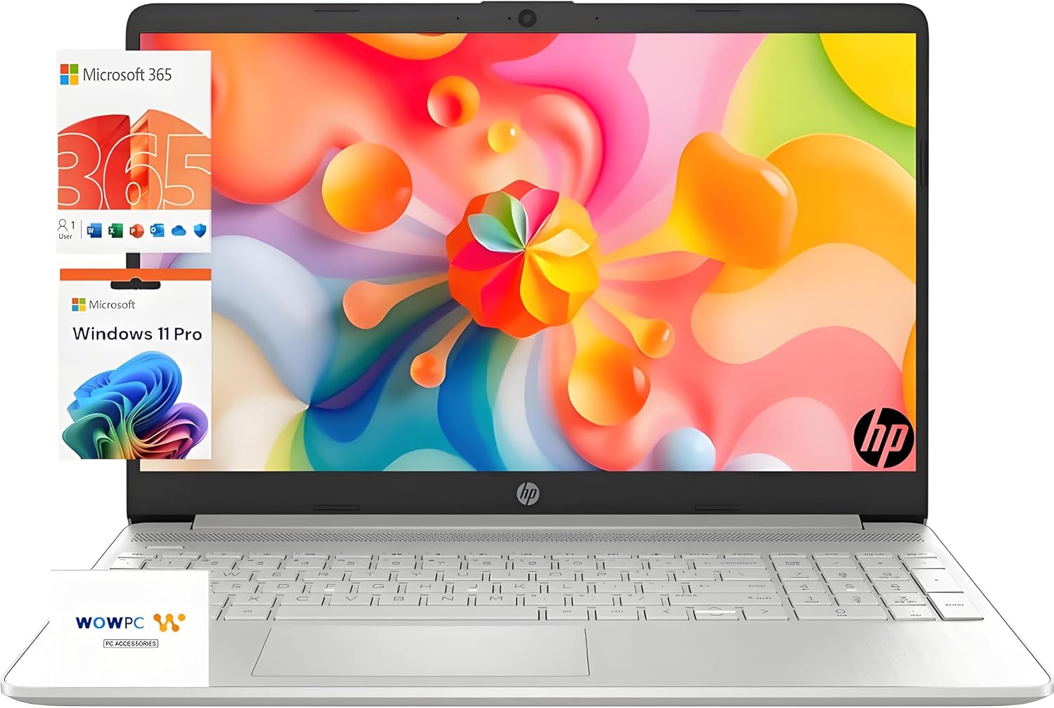 HP 15 inch Laptop for Home or Work, Intel 4-core Processor, 16GB RAM, 256GB SSD, 15.6' Micro Edge LED IPS Display, SD Card Reader, HDMI, Windows 11 Pro with Microsoft Office 365 Included, WOWPC USB