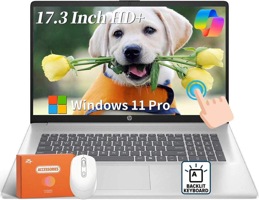 HP 17 inch Touchscreen Laptop for Business, Intel 12-Core Ultra 7 255U Processor, 17.3' HD+, 32 GB DDR5, 2 TB SSD, Copilot AI, Fast Charge, HD Camera, Backlit Keyboard, Windows11 Pro, W/Accessories