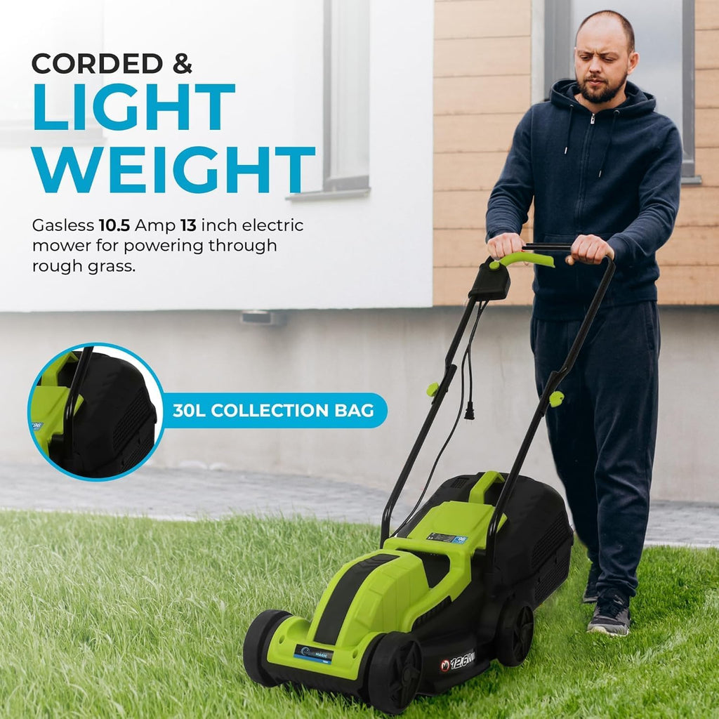 Simpli-Magic Lawn Mower, 13Inch Electric Lawn Mower Corded, 1300W Electric Powered Lawn Mower, 3-Position Height Adjustment