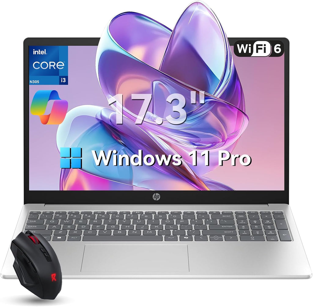 HP 2026 17 inch laptops, 16GB RAM 512GB SSD Windows 11 Pro, Intel Core i3-N305, 17.3' FHD IPS, Up to 9.5 Hours Battery Life–Business Laptop for Work & Students, AI Copilot, Type-c, G255 Accessory Kit