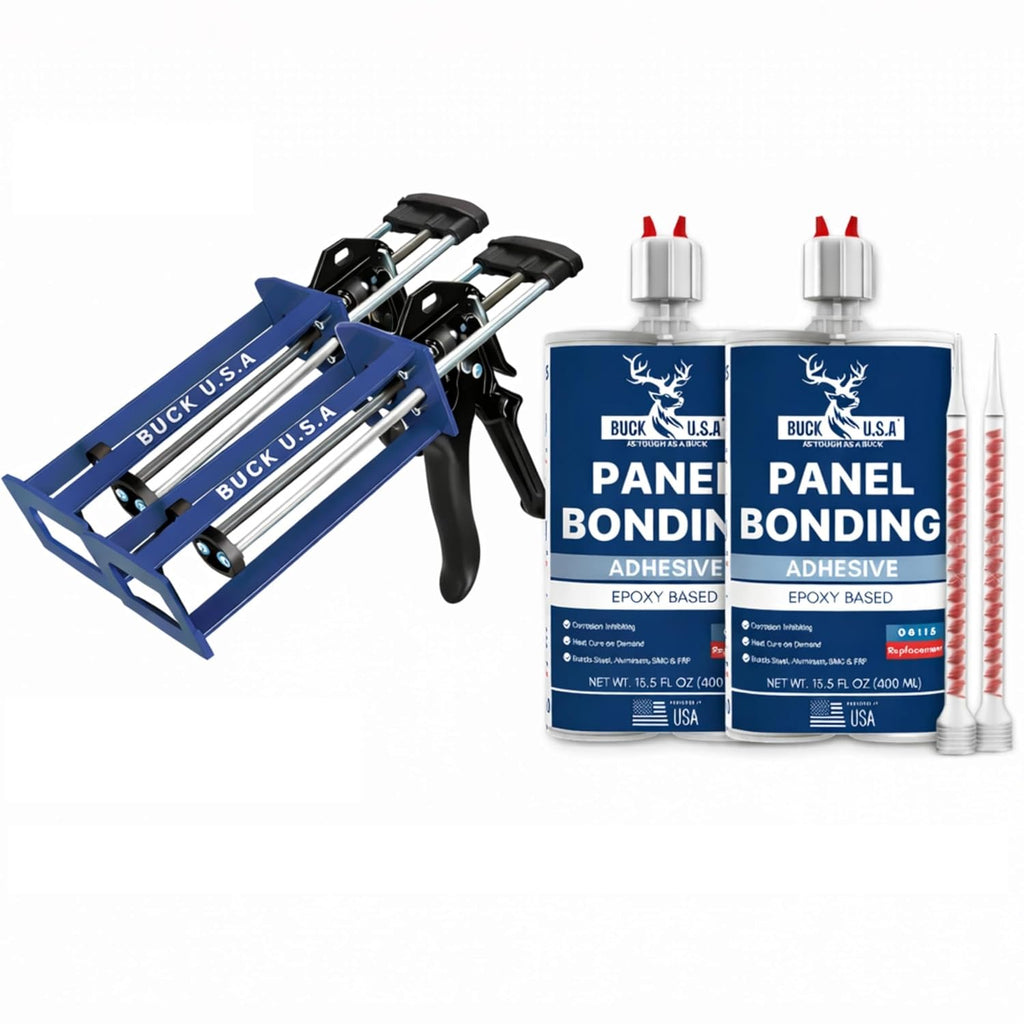 2 Pack Buck Panel Bonding Adhesive & Dual Cartridge Epoxy Gun (1:1 & 2:1) – 400ml Two-Part Epoxy, 08115 Replacement with High-Thrust Applicator for Automotive & Structural Repair