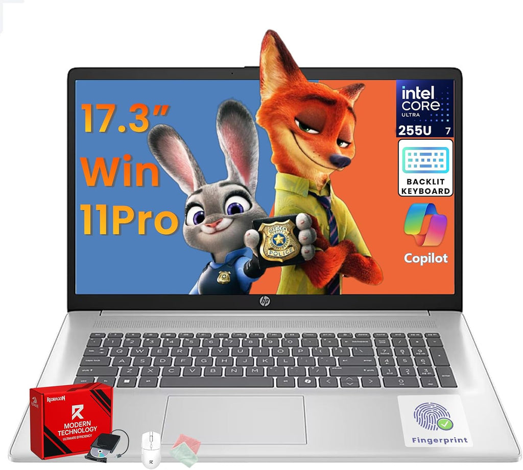 HP 2025 17.3' Touchscreen Business Laptop - Intel Ultra 7 255U(up to 5.2 GHz), Ai Copilot, 17.3' Anti-Glare HD+, Backlit KB, Fingerprint, Win 11 Pro, Wi-Fi 6, w/Accessory(16GB DDR5 RAM, 1TB SSD)