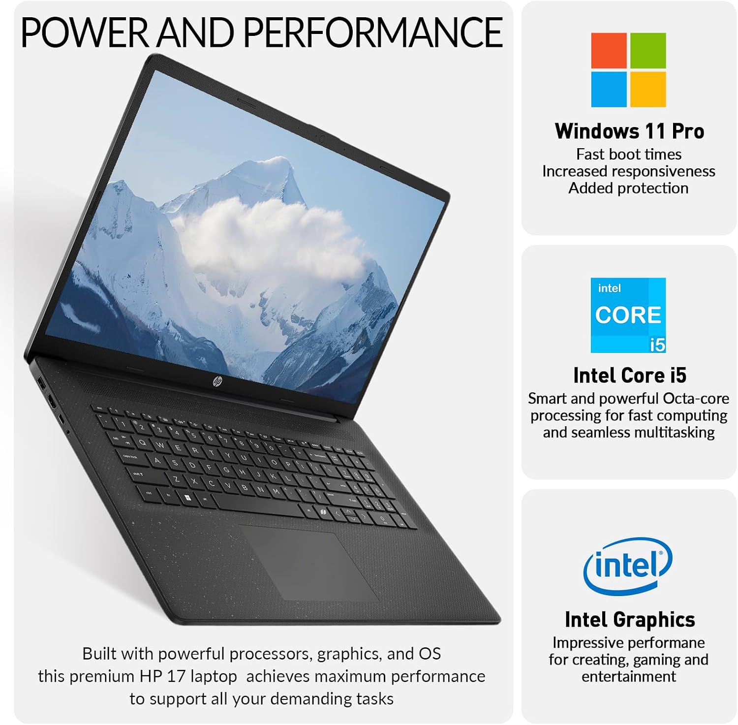 HP 17 Laptop Computer, 17.3 inch FHD IPS Large Screen Laptop PC, Intel Core i5 (13th Gen, 10-cores), Windows 11 Pro, 16GB RAM 1TB SSD, 10-Key Number Pad, Black