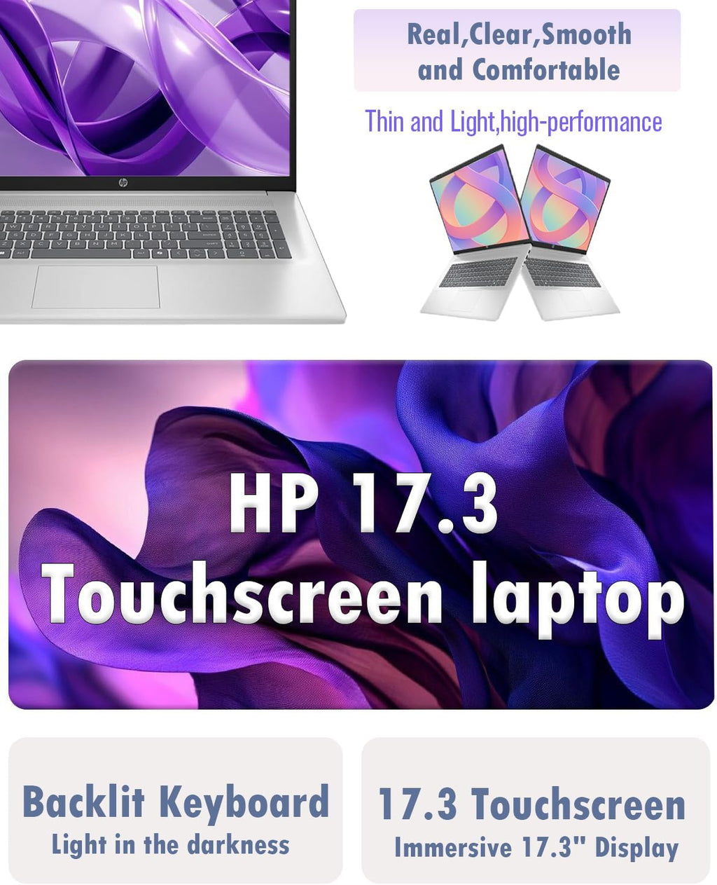 HP 17.3 Touchscreen Laptop Computer, 17.3' 250 nits Anti-Glare Display, Ryzen 5 7430U(UP to 4.3GHz), Backlit Keyboard, 16GB RAM+512GB SSD, Windows 11 Pro, Fast Charge, AI Copilot Key