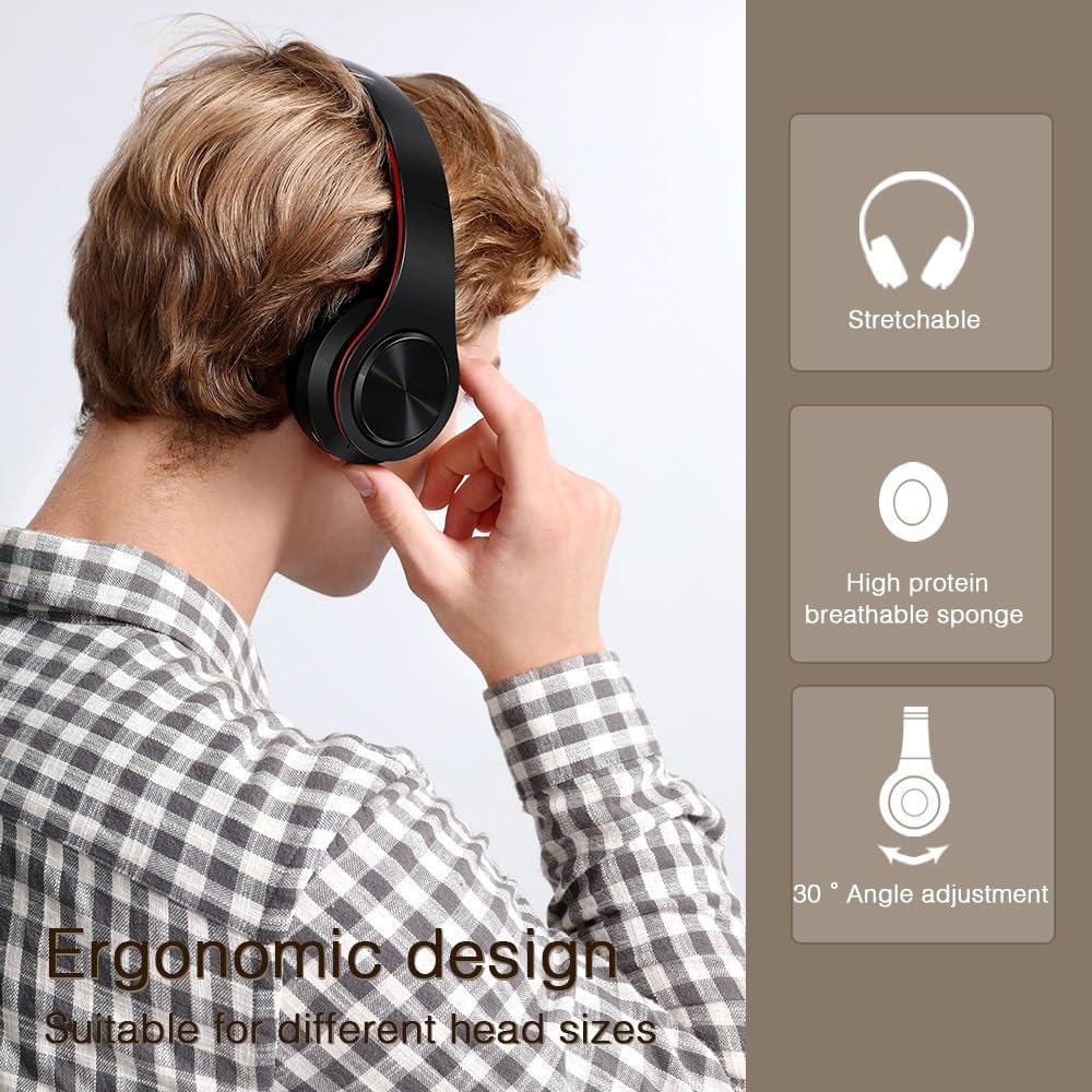 Bluetooth Headphones, Chat- Comfortable Over Ear Stereo Headphsets with Mic, Soft Earmuffs/Foldable/SD/TF, 20H Playtime, Great for Music/OFC/Tour/Gym/Game (20pcs red Colors)