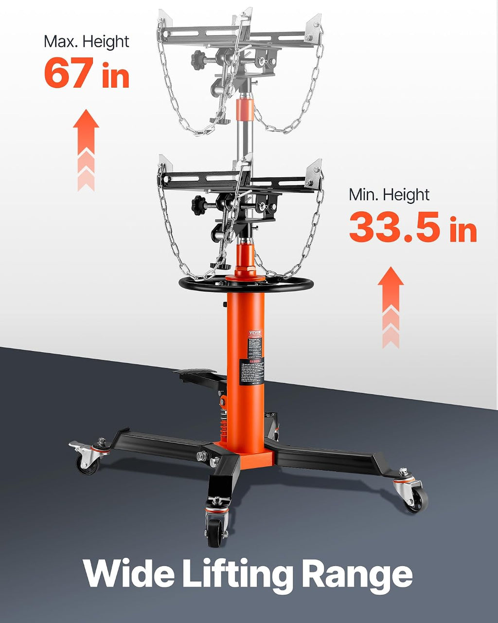 VEVOR Transmission Jack,1/2Ton/1100lbs Capacity Hydraulic Telescopic Transmission Jack, 2-Stage with Foot Pedal, 360° Swivel Wheel, Garage/Shop Lift Hoist, Orange