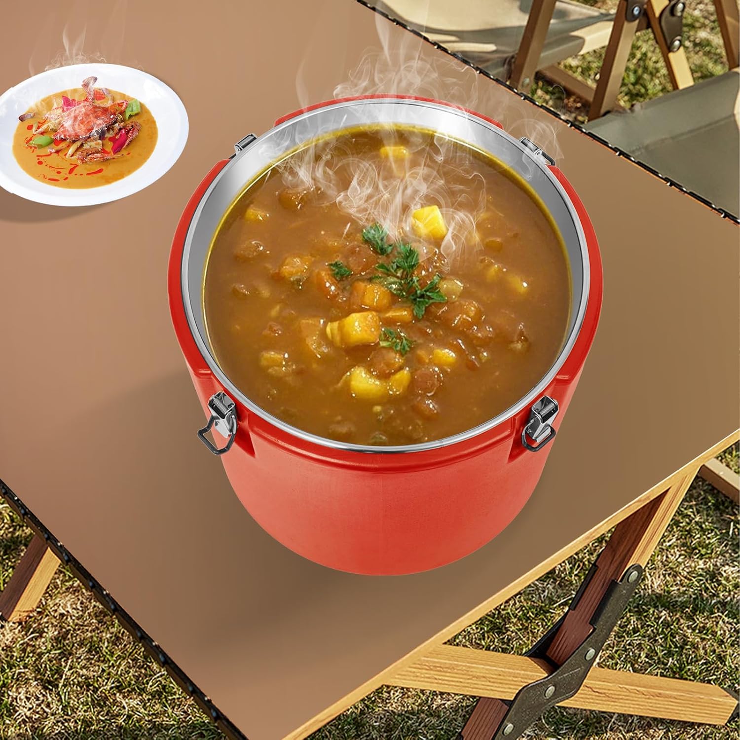 Portable Commercial Food Warmer 50L Insulated Bucket Stainless Steel Large Ice Bucket with Lid Milk Container Soup Carrier Wine Chiller for Hot or Cold Food Restaurant, Canteen, Home