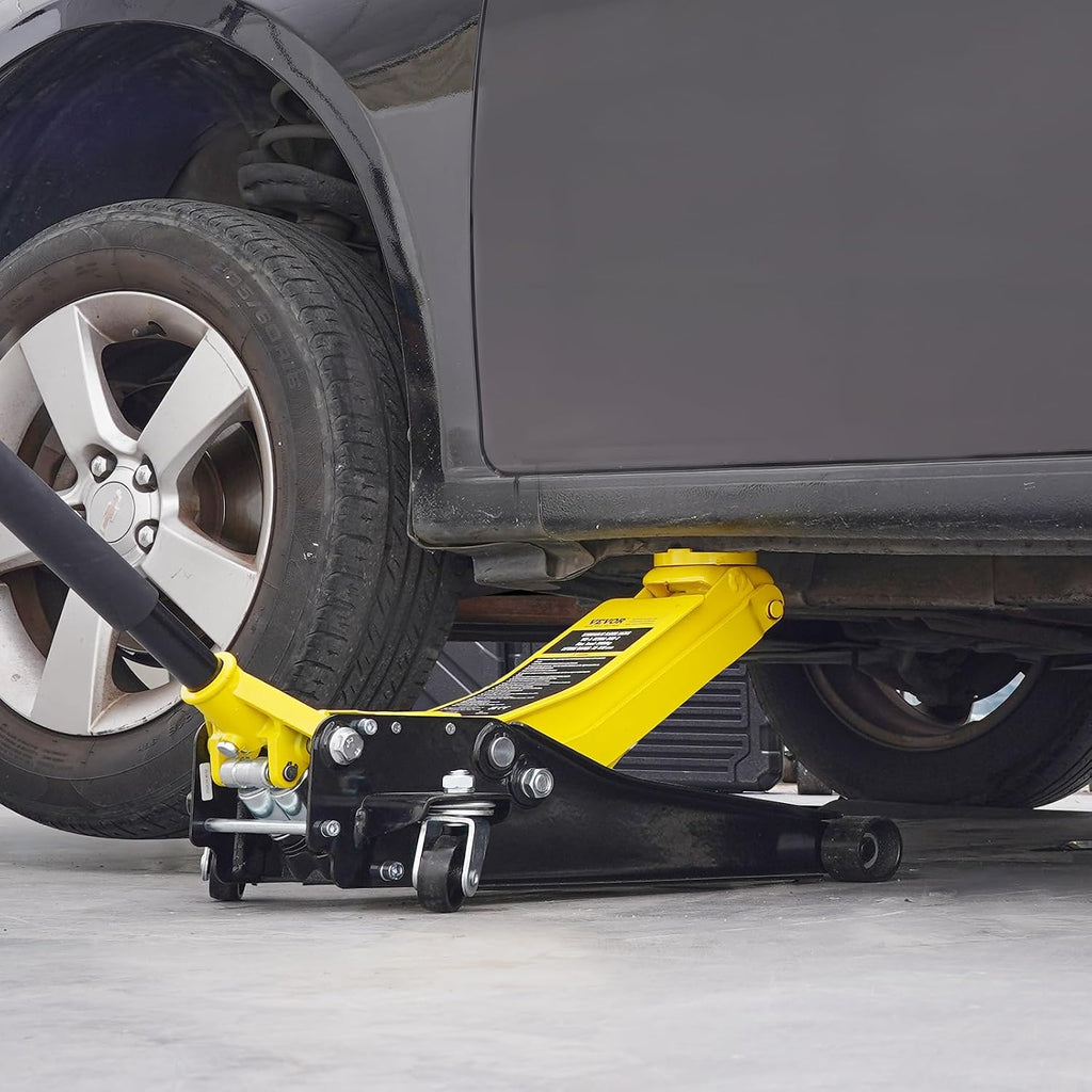 VEVOR Low Profile Floor Jack 2 Ton (4400 lbs), Heavy Duty Iron Hydraulic Racing Floor Jack, Hydraulic Car Jack, Dual Piston Quick Lift Pump, 3'-18.5' Height Lifting Range (Yellow)
