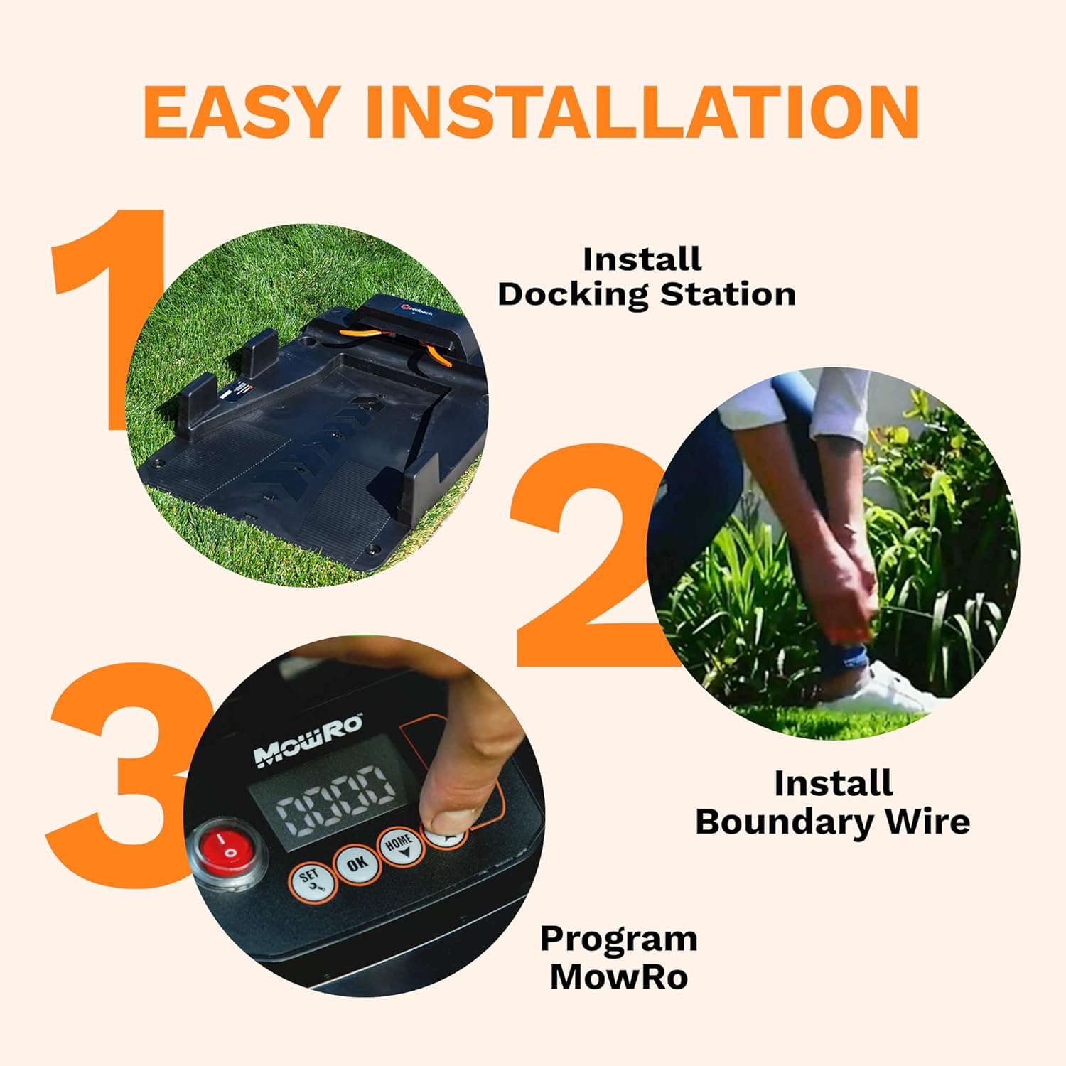 Robot Lawn Mower, Mows Up to 1/4 Acre, Updated 2025 Programming, Adjustable Cutting Height, Self Installation Kit Included, 50% Slope, Low Noise (65dBA) and Rain Sensor