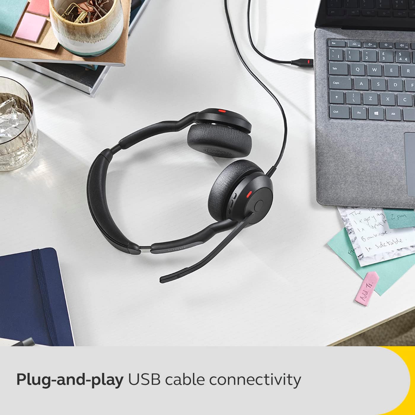 Jabra Evolve2 50 Wired Stereo Headset - with AirComfort Technology, Noise-Cancelling Mics & Active Noise Cancellation - Works with All Leading UC Platforms Such as Zoom & Google Meet - Black