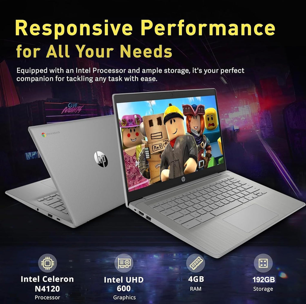 HP Chromebook 14' HD Flagship Laptop for Student Business, Quad-Core Celeron N4120 Processor, 4GB RAM, 192GB Storage (64GB eMMC + 128GB Card), Webcam, WiFi, Long Battery, Chrome OS+HubxcelAccessory