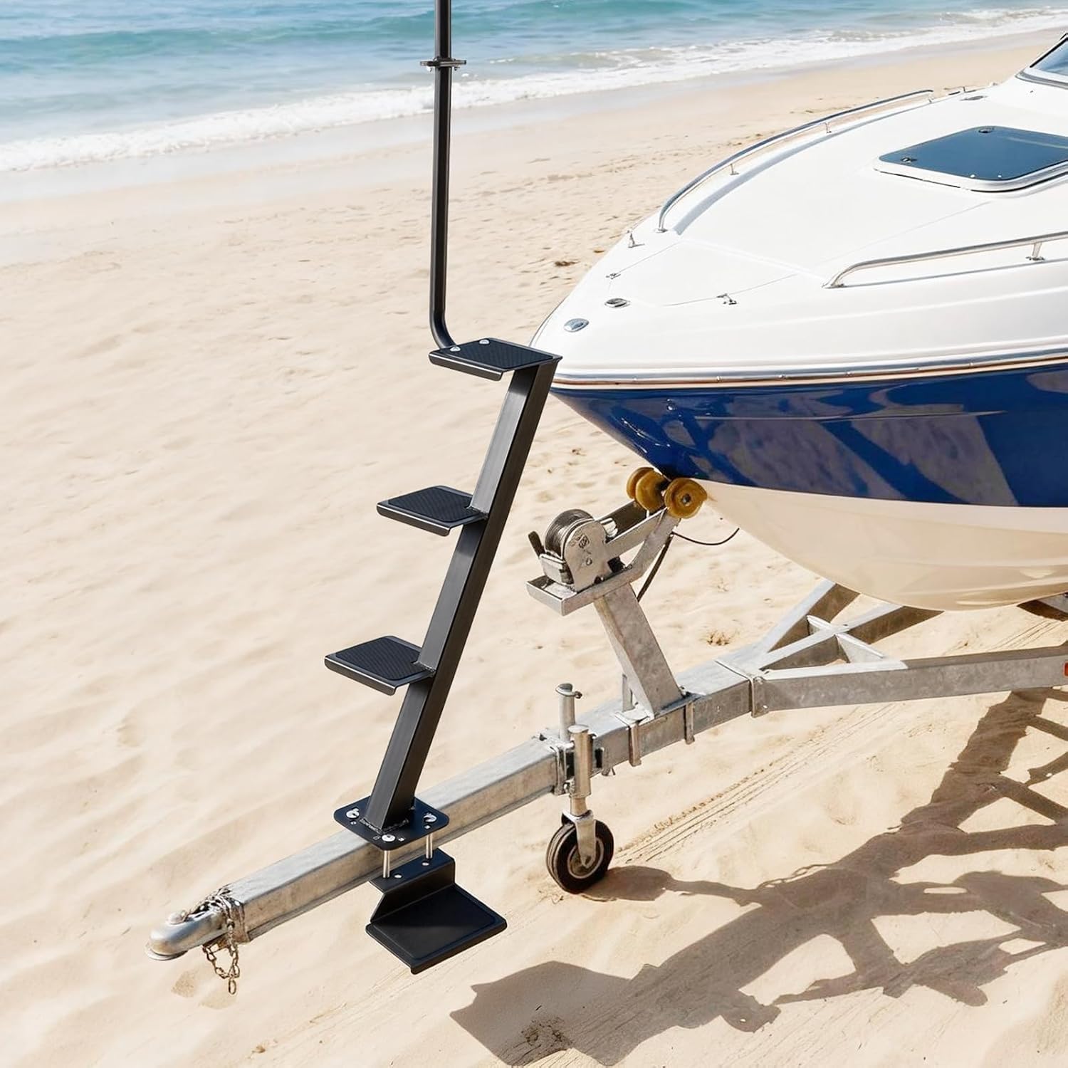 VEVOR Boat Trailer Steps, 4-Step, Heavy-Duty Boat Trailer Steps with Handle, Non-Slip Surface, 3 Mounting Angle Options, Carbon Steel Ladder Suitable for 3' x 3'/3' x 5'/4' x 4' Frame, Bottom Mounting