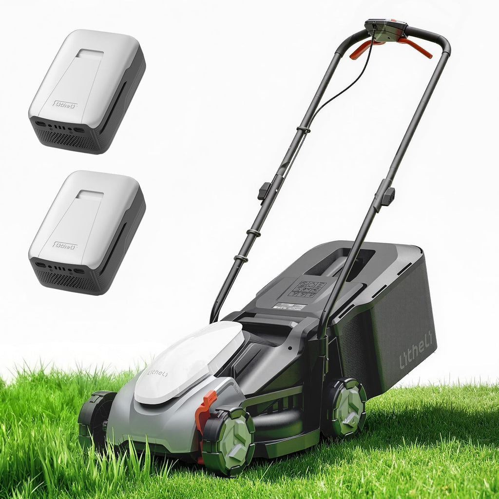 Litheli 14 Inch Cordless Lawn Mower, Brushless Battery Powered Push Mower with 2x5.0Ah Batteries, 5-Position Height, 8-Gallon Bag, Lightweight Grass Cutter for Garden Yard Farm