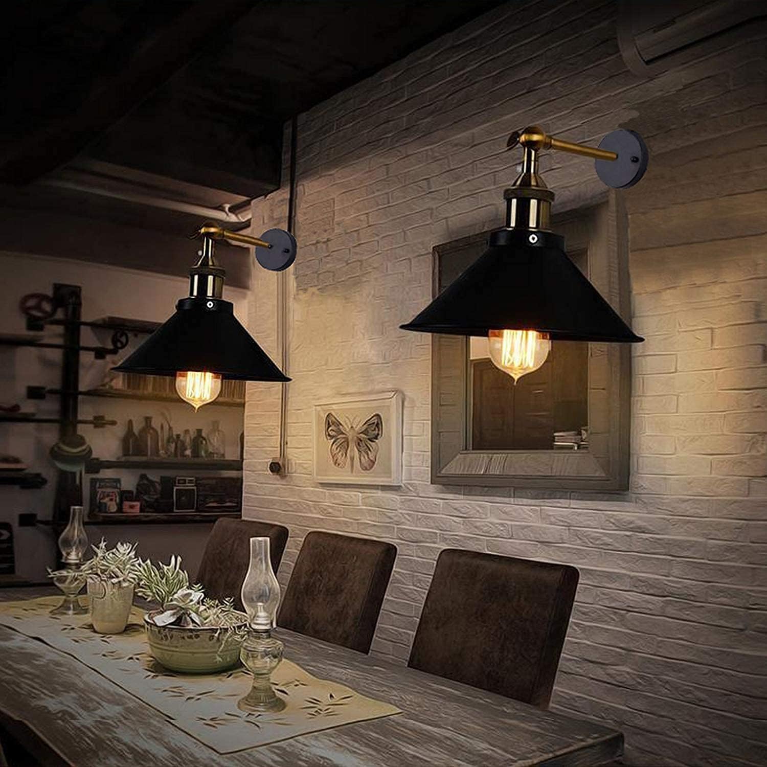Industrial Vintage Wrought Iron Wall Light E27 Edison Adjustable Lighting Fixtures Black Lampshades for Indoor Living Room Bedrooms Bathroom Loft Corridor Lights