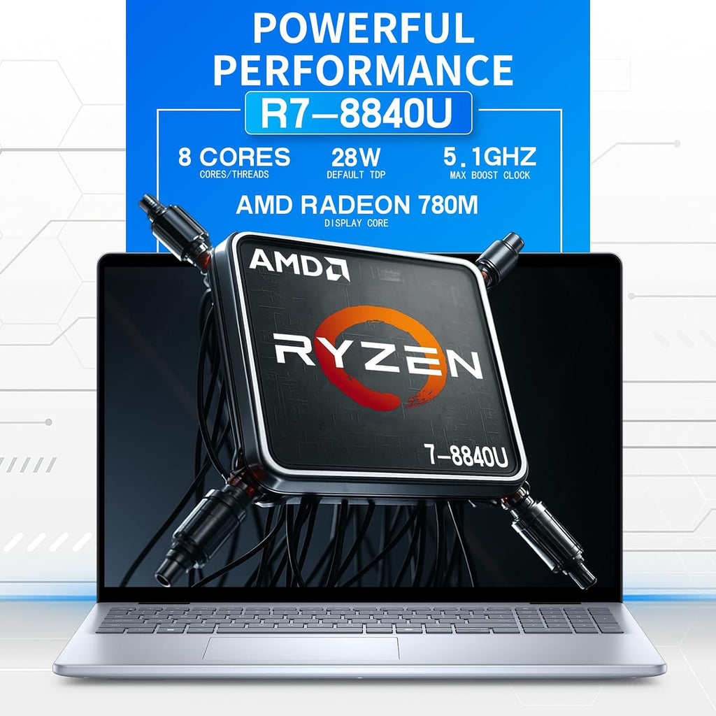Dell Inspiron 16 Business Laptop Computer - AMD Ryzen 7-8840U(8-Core), AMD Radeon Graphics, 16' FHD+ Display, 32GB DDR5, 1TB SSD, Backlit Keyboard, Wi-Fi 6E, Fingerprint Reader, Windows 11 Pro