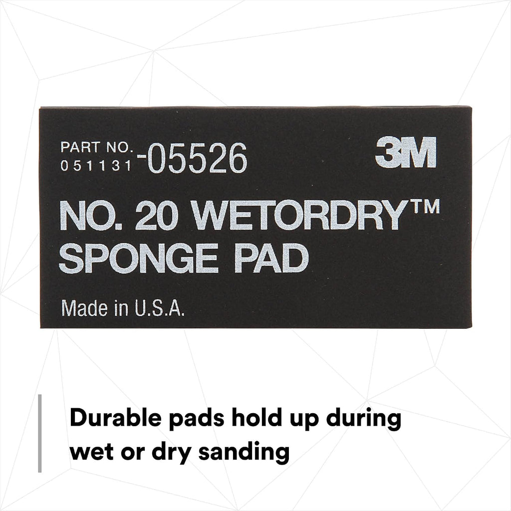 3M Wetordry Sponge Pad 20, 05526, 5-1/2 in x 2-3/4 in x 3/8 in, 5 Pack, Flexible, Long Lasting