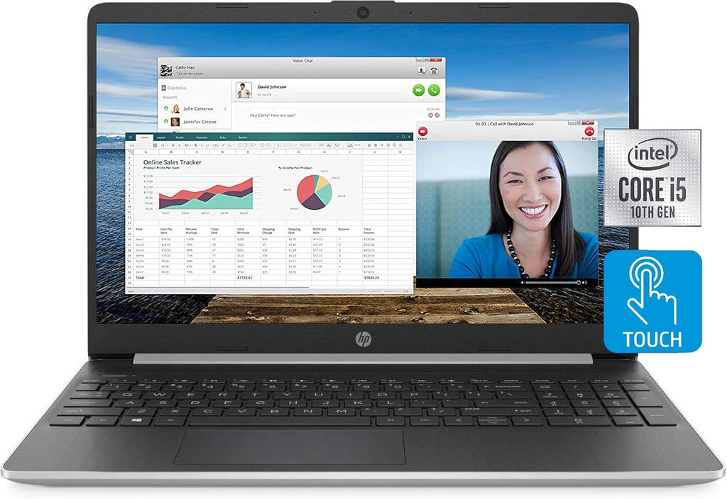 HP 2020 15 Laptop Notebook 15.6' HD Touchscreen, Intel Quad-Core i5-1035G1, 12GB DDR4 RAM, 256GB PCIe SSD, Webcam, WiFi Bluetooth, USB Type-C, HDMI, Windows 10 Home, Online Class Ready
