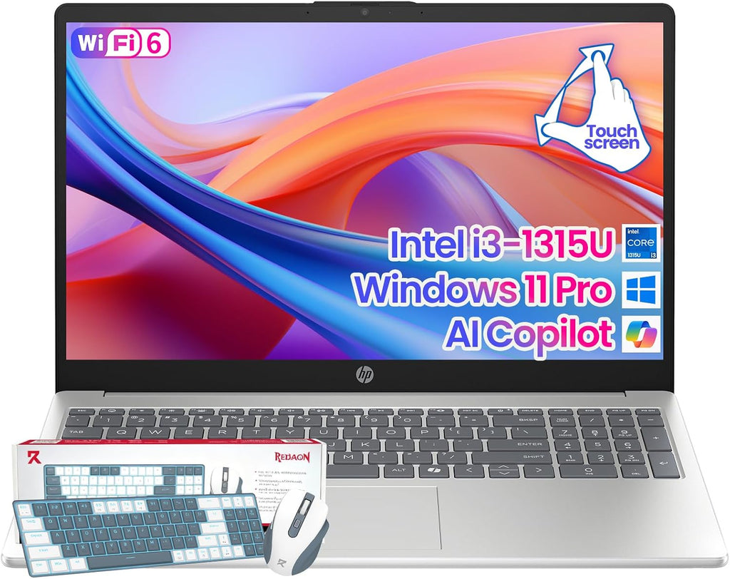 HP 15.6' Touchscreen Laptop for Student and Business, Intel 13th Core i3‑1315U (Up to 4.5GHz), Windows 11 Pro, Copilot AI, Wi‑Fi 6, BT 5.3, with Patented Laptop KB Kit(16GB RAM | 1TB SSD)