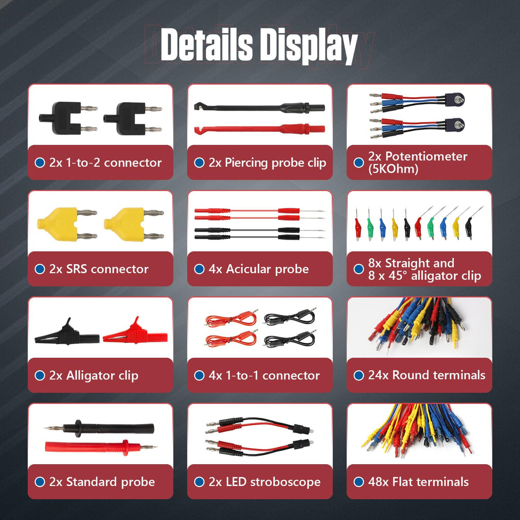 104PCS Automotive Circuit Test Leads Kit Electrical Breakout Leads Automotive Kit Multi Function Auto Diagnostic Tools Multimeter Test Leads Kit with Black Carrying Case