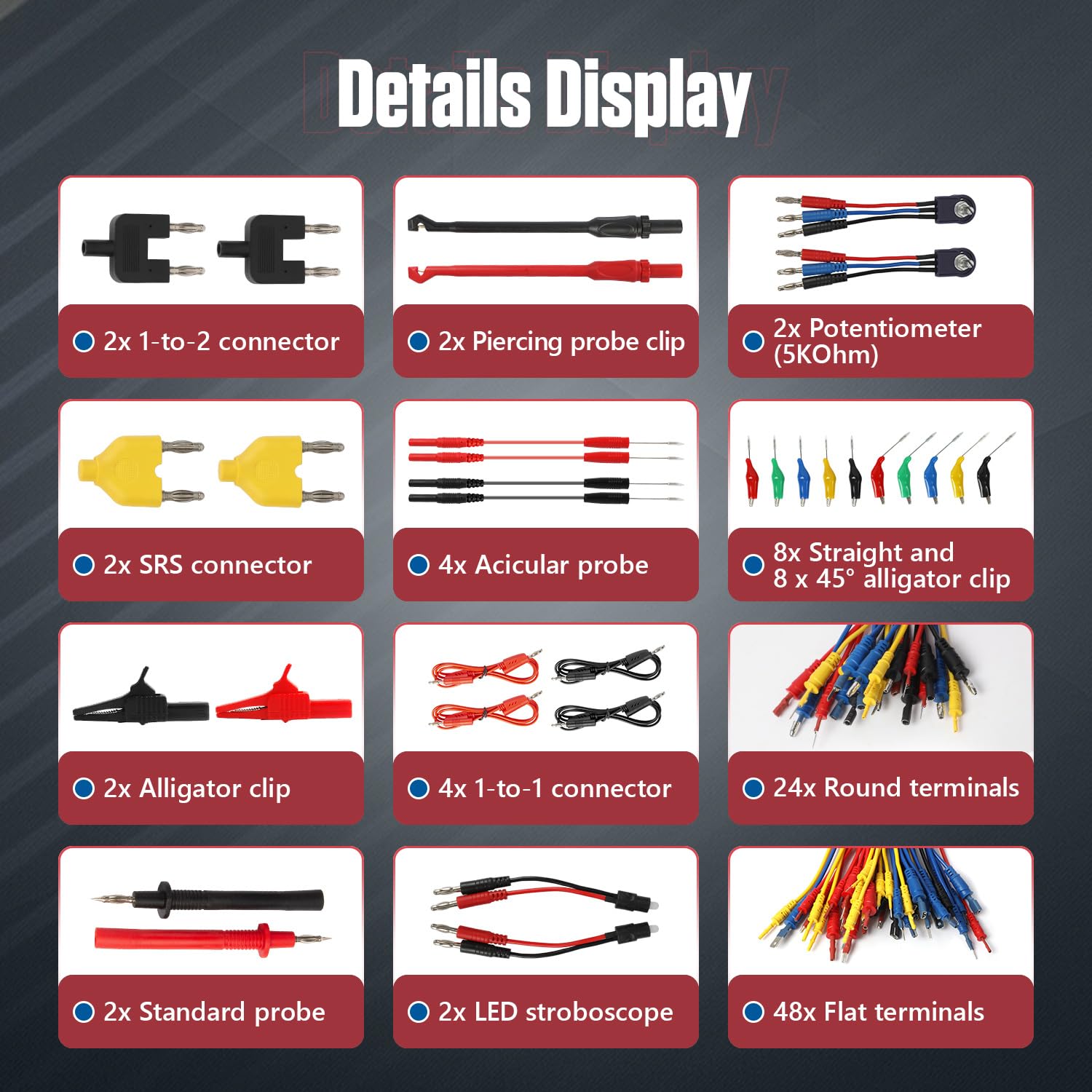 104PCS Automotive Circuit Test Leads Kit Electrical Breakout Leads Automotive Kit Multi Function Auto Diagnostic Tools Multimeter Test Leads Kit with Black Carrying Case