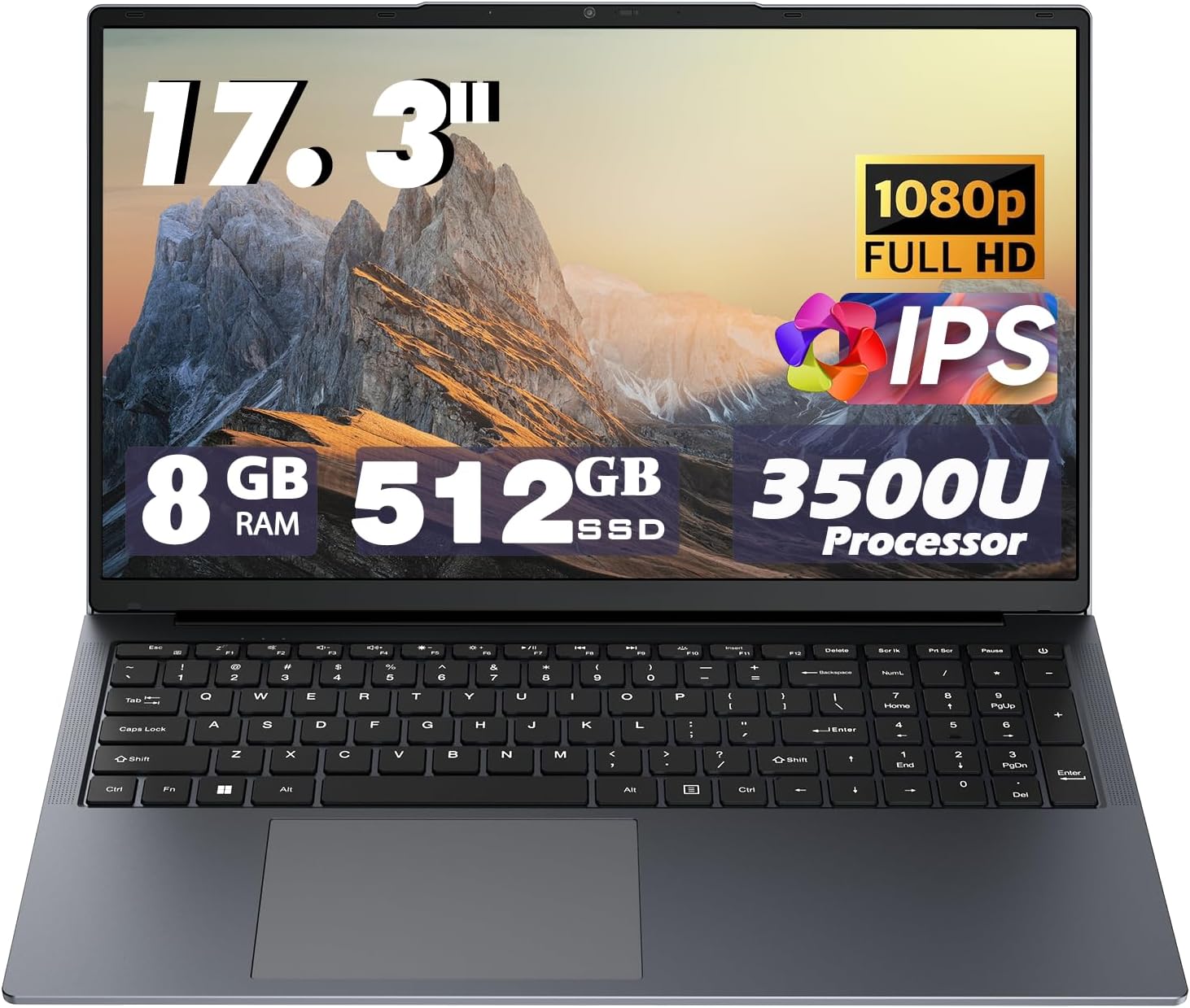 17 Inch Laptop with 3500U, 8GB RAM, 512GB SSD, FHD IPS Display, Backlit Keyboard, Webcam,RJ45, Dual Wi-Fi, Bluetooth 5.0, HDMI, USB 3.0, Type-C