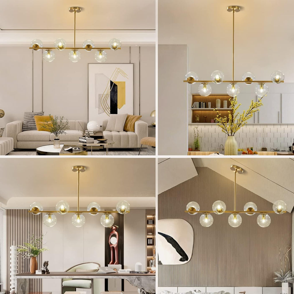 KCO Lighting 7-Light Clear Glass Globe Sputnik Chandelier Mid Century Modern Pendant Hanging Light Gold Brass for Kitchen Island Dining Living Room