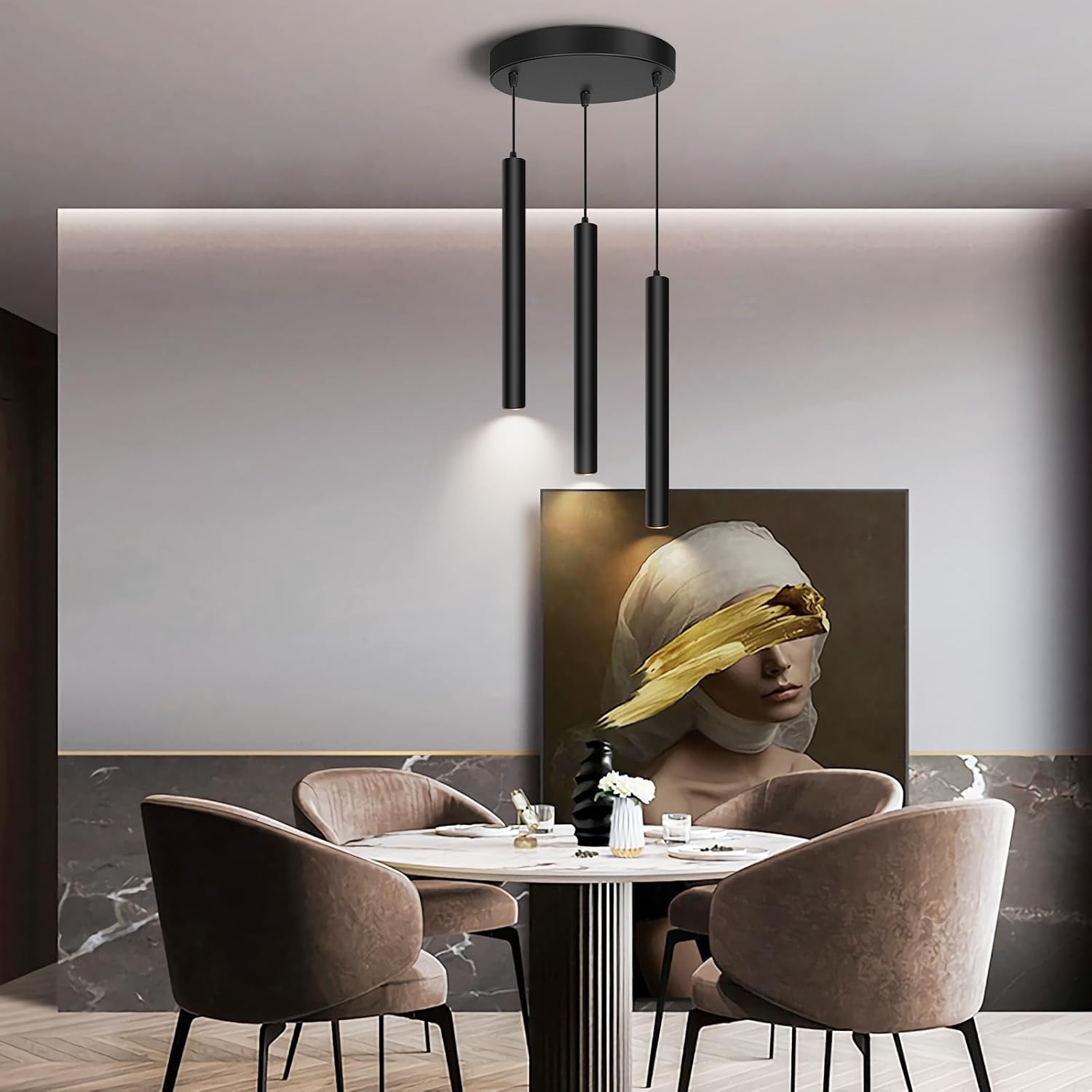 OKELI Modern Smart 3-Light Pendant Light Fixtures Round Pendant Lights Kitchen Island LED Minimalist Pendant Lighting Fixture for Kitchen,Dinning Room,Bedroom,Hallway,Bar