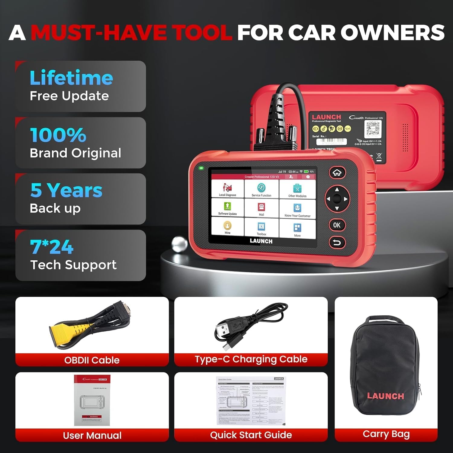 LAUNCH OBD2 Scanner CRP123I V3.0 Elite, 2026 Lifetime Free WiFi Update Scan Tool, FCA SGW, CANFD&DoIP, SAS/Throttle/Brake/BMS/DPF/Oil/ABS Service Multi Systems Car Scanner, Battery Test, Auto VIN
