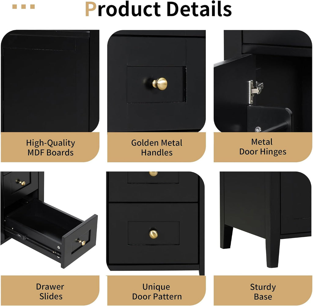 30-inch Bathroom Vanity with Sink Combo, Free-Standing Single Storage Cabinet with Tilt-Out Drawer, 3 Drawers, Adjustable Shelf & Storage Rack, Vanity with Ceramic Basin for Bathroom (Black)
