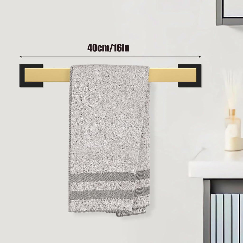 12 Piece Bathroom Hardware Set Black and Gold Square Bathroom Accessories - 2×23 Inch Towel bar, 1×16In Towel bar, 2 × Toilet Paper Holder(1 with Shelf), 2 × Hand Towel Rack and 5 × Towel Hook
