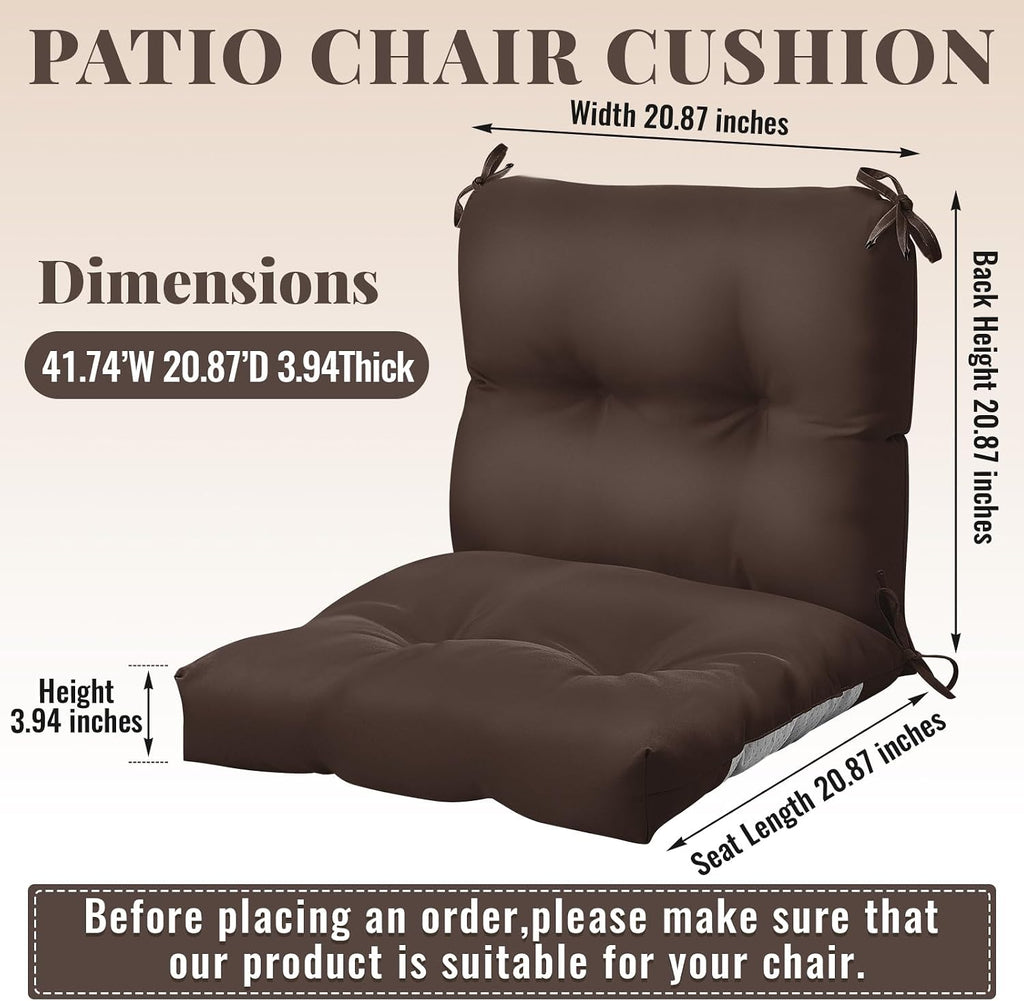 Geetery Outdoor Chair Cushions Set of 4 High Back Patio Furniture Replacement Seat Pads with Ties 42x21x4' for Lawn Porch Wicker Rocking Dining Chairs Weather Resistant Fade Resistant(Dark Brown)