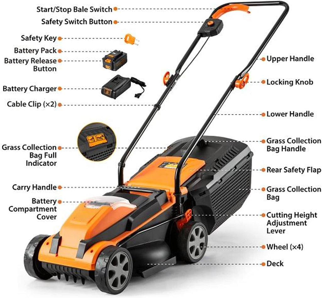 Portable Cordless Electric Lawn Mower Self-Propelled Lawn Mower String Trimmer Combo Kit 24V 4.0Ah Battery & Charger