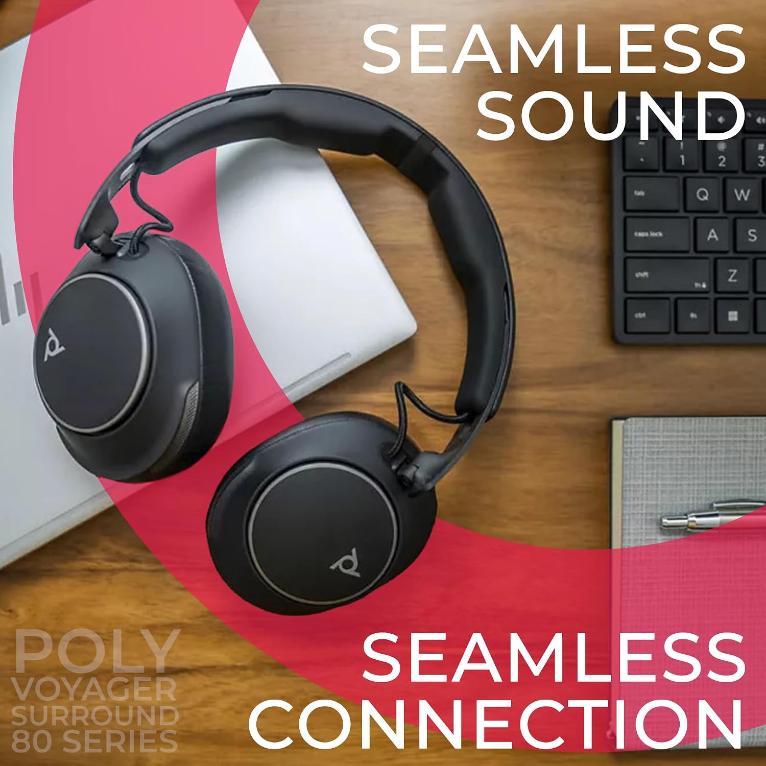 Poly Voyager Surround 80 USB-C & Bluetooth Headset With Active Noise Cancellation (ANC), Boomless Microphone, Open Office Certified, Multi-Device Support for Cellphones, PC/Mac, Includes Microfiber