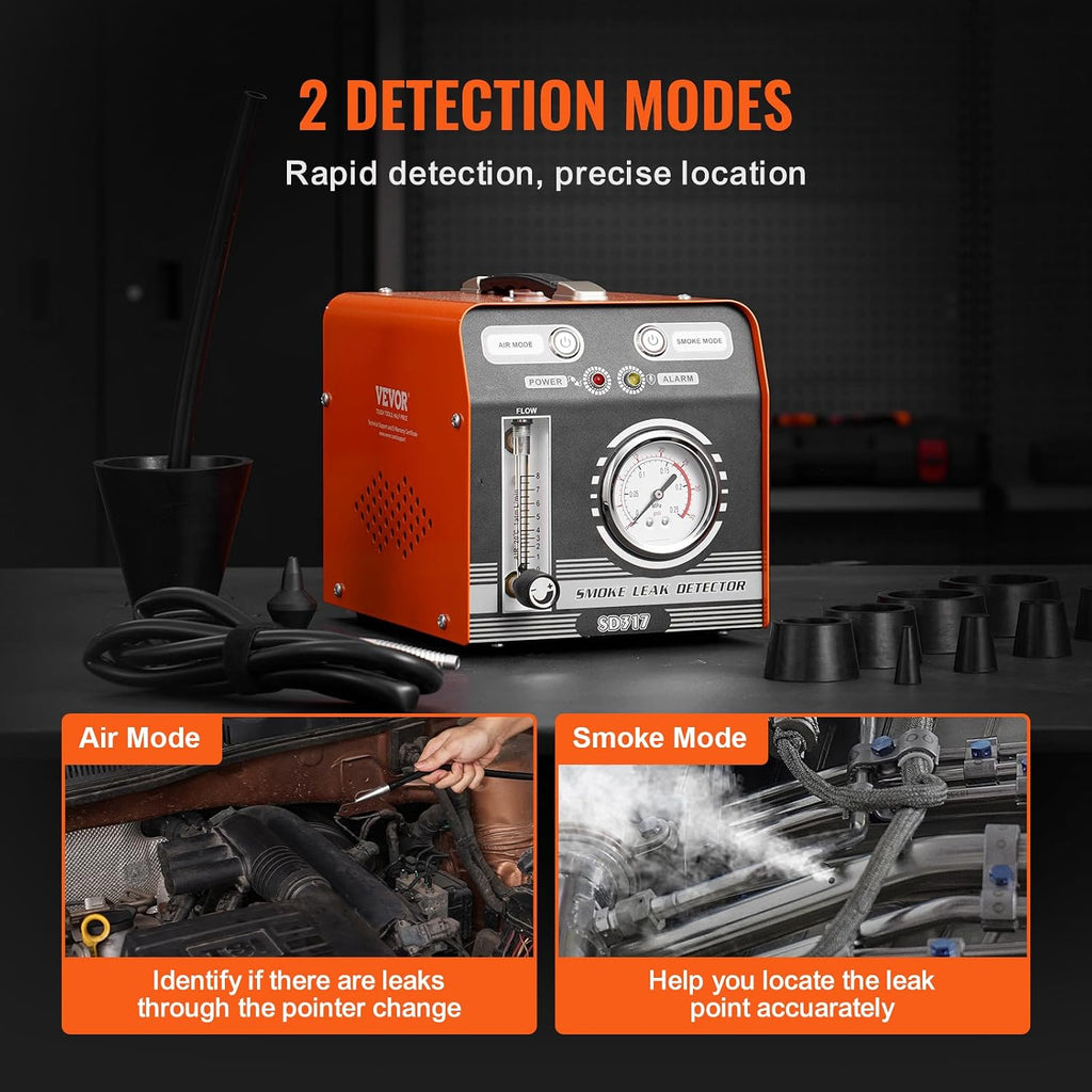 VEVOR Automotive Smoke Machine Leak Detector, EVAP Smoke Machine Leak Tester with Built-in Air Pump, Pressure Gauge & Flow Meter, Dual-Mode Diagnostic Leak Detector for Vacuum, Fuel, Pipeline Testing