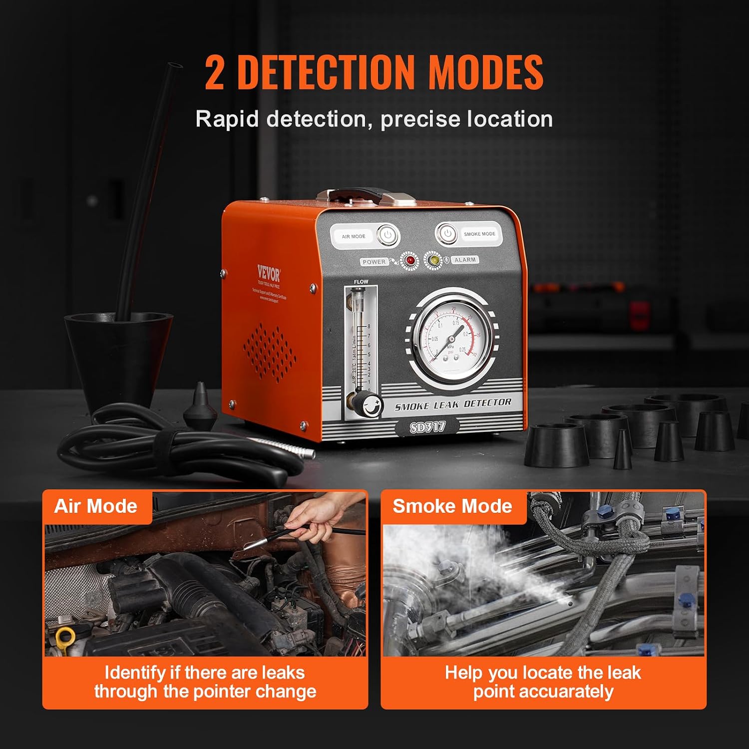 VEVOR Automotive Smoke Machine Leak Detector, EVAP Smoke Machine Leak Tester with Built-in Air Pump, Pressure Gauge & Flow Meter, Dual-Mode Diagnostic Leak Detector for Vacuum, Fuel, Pipeline Testing