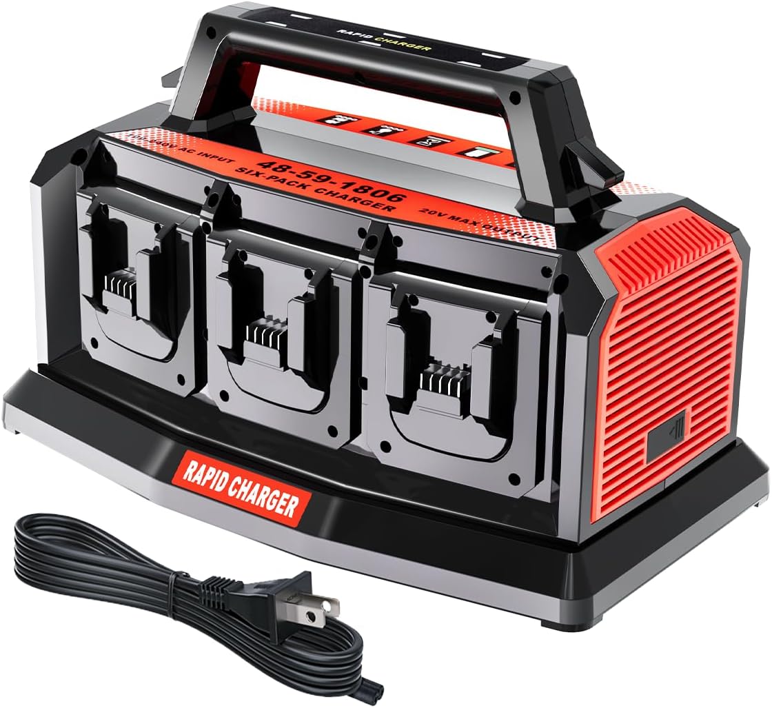 Adisipsoarin Super Battery Charger for Milwaukee M18 Battery, 6-Ports Simultaneous Rapid Charger Station Compatible with Milwaukee 18v Li-Ion Battery and Tools 48-59-1807 Charger